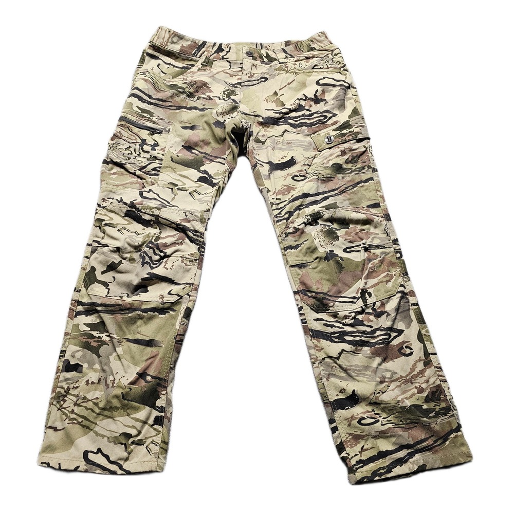 Under Armour Hunting Pants Mens 36/32 Multi Camouflage Loose Fit Cargo Pockets